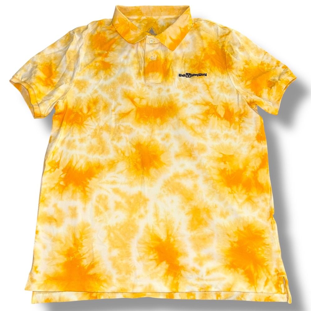 Disney‎ Parks Walt Disney World Men's L Tie Dye Polo Shirt Yellow White